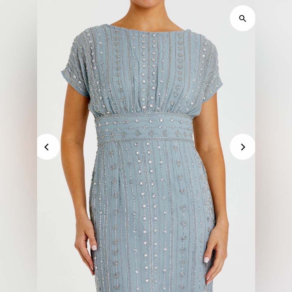 Mac Duggal Beaded Cap Sleeve Colum Midi Dress in Slate Blue - Picture 3 of 11